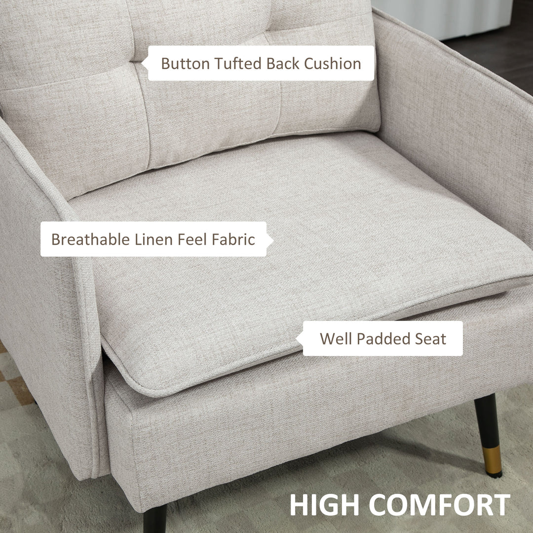 HOMCOM Modern Armchair, Upholstered Accent Chair with Tufted Back Cushion and Steel Legs for Living Room, Bedroom, Grey