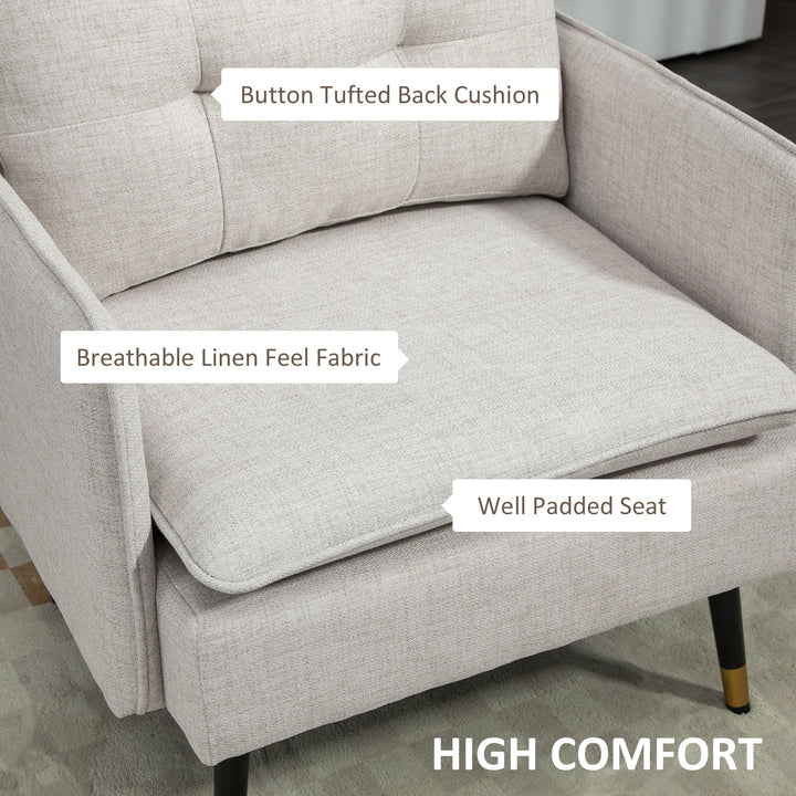 HOMCOM Modern Armchair, Upholstered Accent Chair with Tufted Back Cushion and Steel Legs for Living Room, Bedroom, Grey