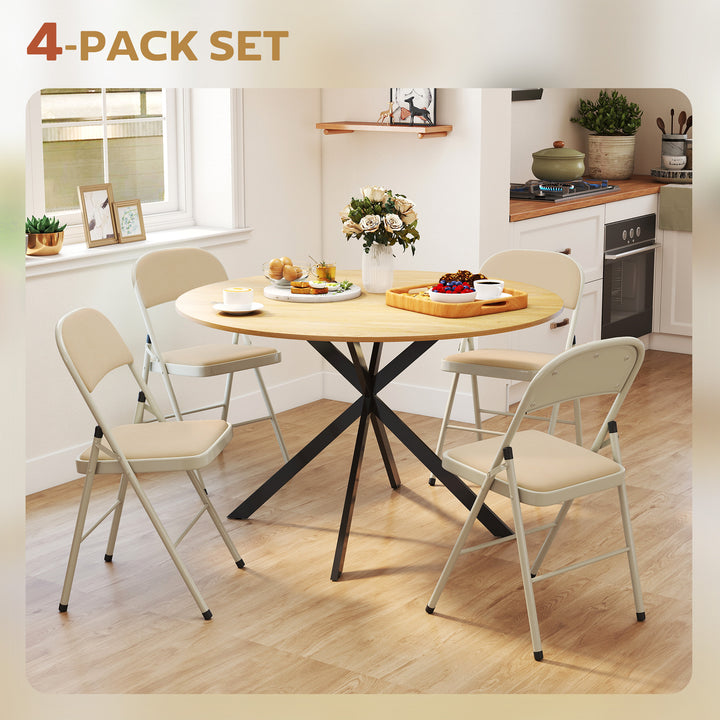 HOMCOM 4 Pack Folding Chairs with Padded Seats, Velvet Portable Party Chairs with Steel Frame, Beige