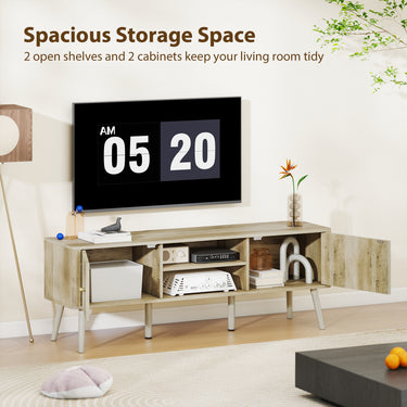 HOMCOM TV Stand for 65 Inch Television, Entertainment Center with Adjustable Shelves and Pine Wood Legs for Living Room, Oak