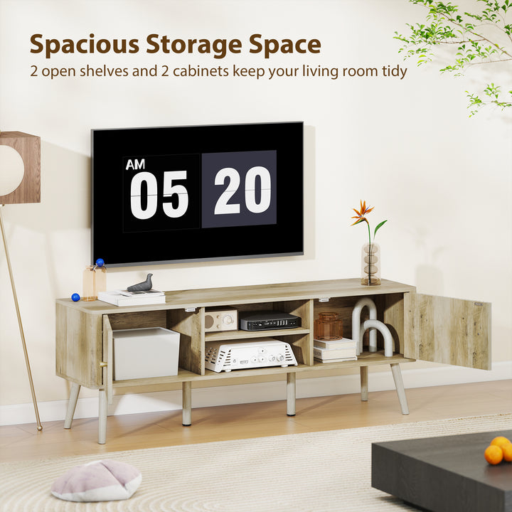 HOMCOM TV Stand for 65 Inch Television, Entertainment Center with Adjustable Shelves and Pine Wood Legs for Living Room, Oak