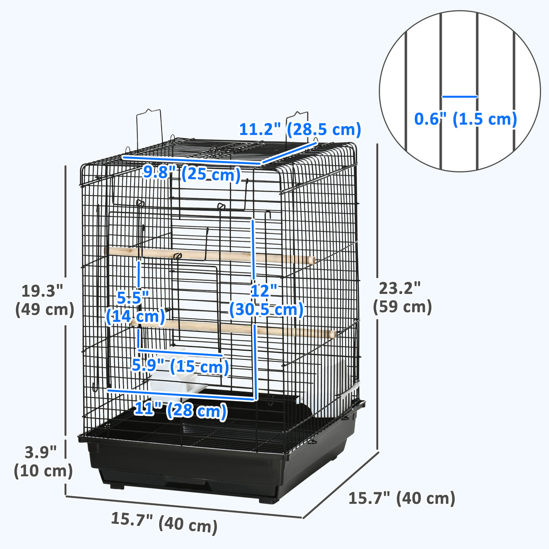PawHut 23" Bird Cage Flight Parrot House Cockatiels Playpen with Open Play Top and Feeding Bowl Perch Pet Furniture Black