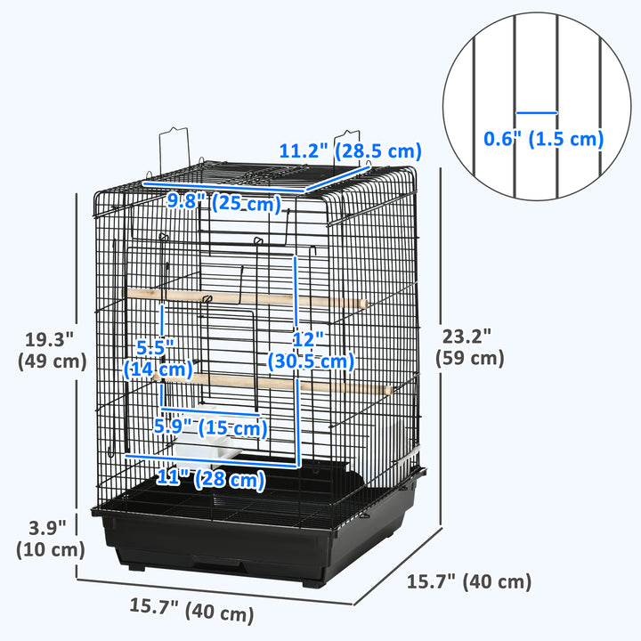 PawHut 23" Bird Cage Flight Parrot House Cockatiels Playpen with Open Play Top and Feeding Bowl Perch Pet Furniture Black