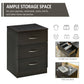HOMCOM Bedside Table, Modern Night Stand with 3 Drawers and Metal Rail for Bedroom, Dark Brown