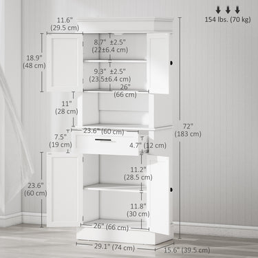 HOMCOM Modern Freestanding Kitchen Pantry Cabinet Cupboard with Doors Open Shelves Adjustable Shelving Microwave Space, White