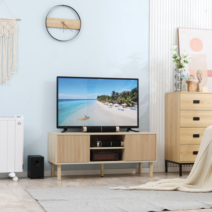 HOMCOM Modern TV Stand for TVs up to 50", TV Cabinet with Storage Shelves for Living Room, Natural