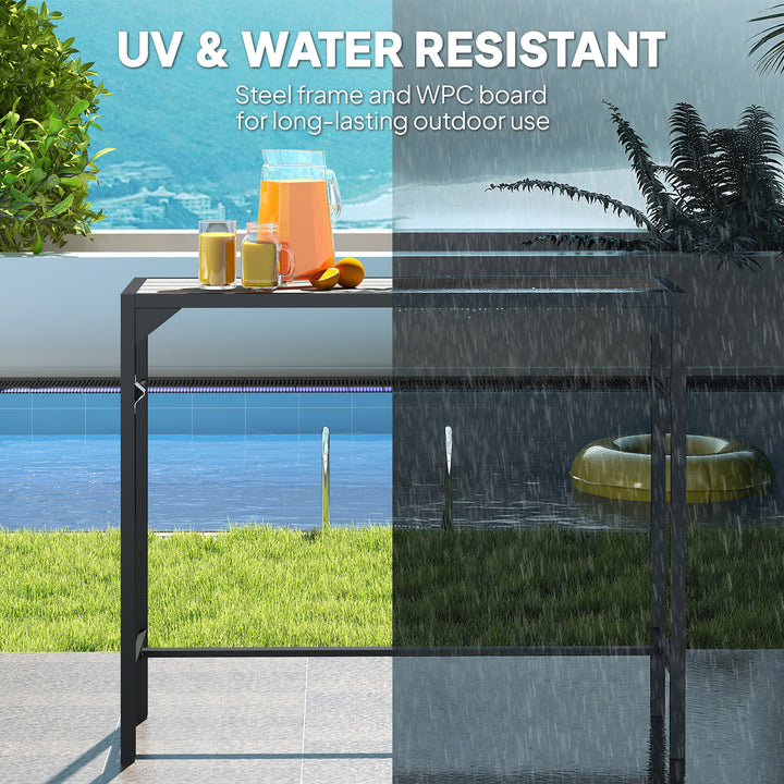 Outsunny Bar Height Outdoor Table with Built-In Bottle Opener, Patio Bar Table with Wood Grain Plastic Top, 47.2" x 15" x 39