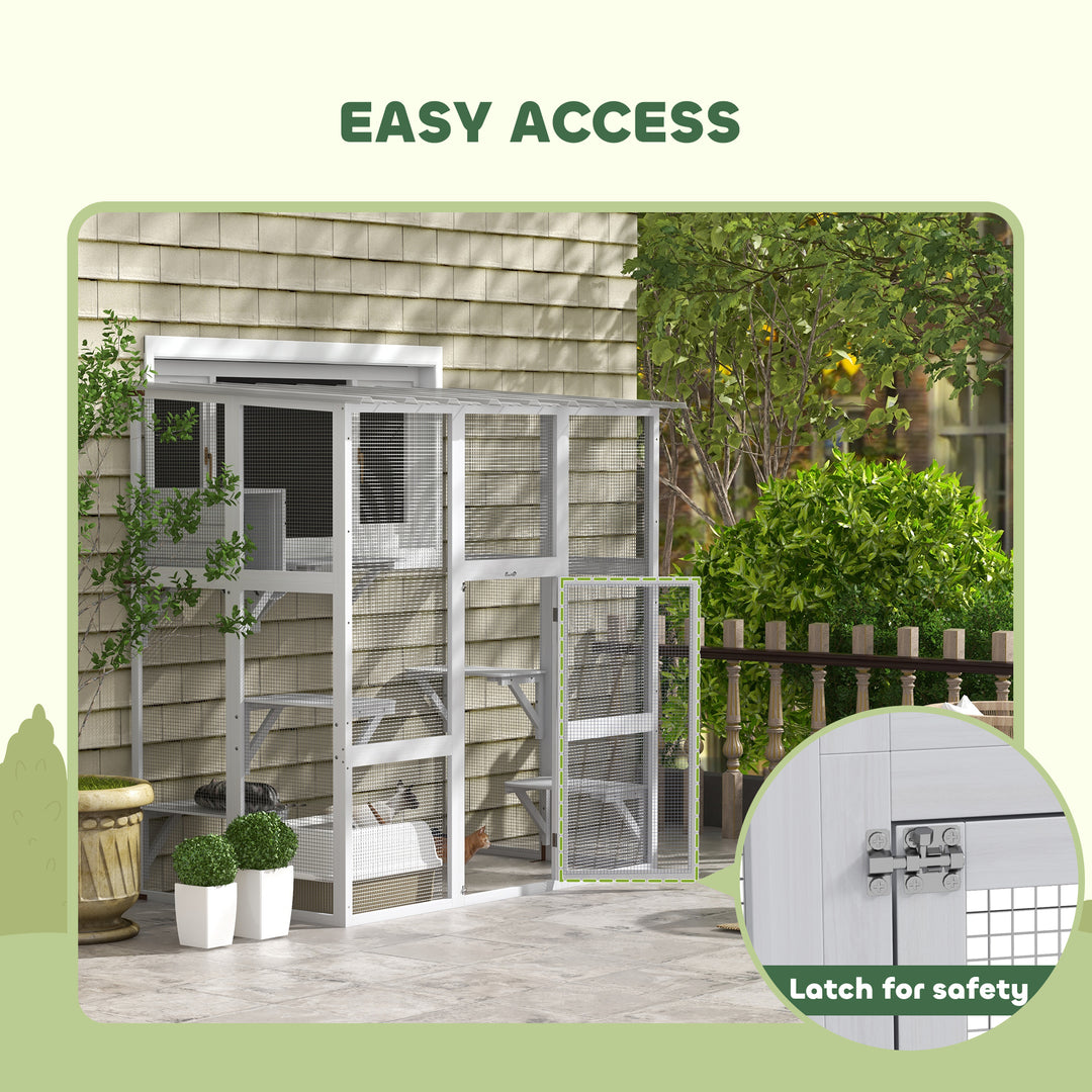 PawHut Outdoor Cat Enclosure Window Box with Weatherproof Roof, Bridge, Resting Box, Platforms, for 2 Kittens, Orange