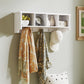HOMCOM Coat Rack Wall Mount with Shelf, 28" Wall Coat Rack with 5 Hooks and 4 Compartments for Living Room, Entryway, White