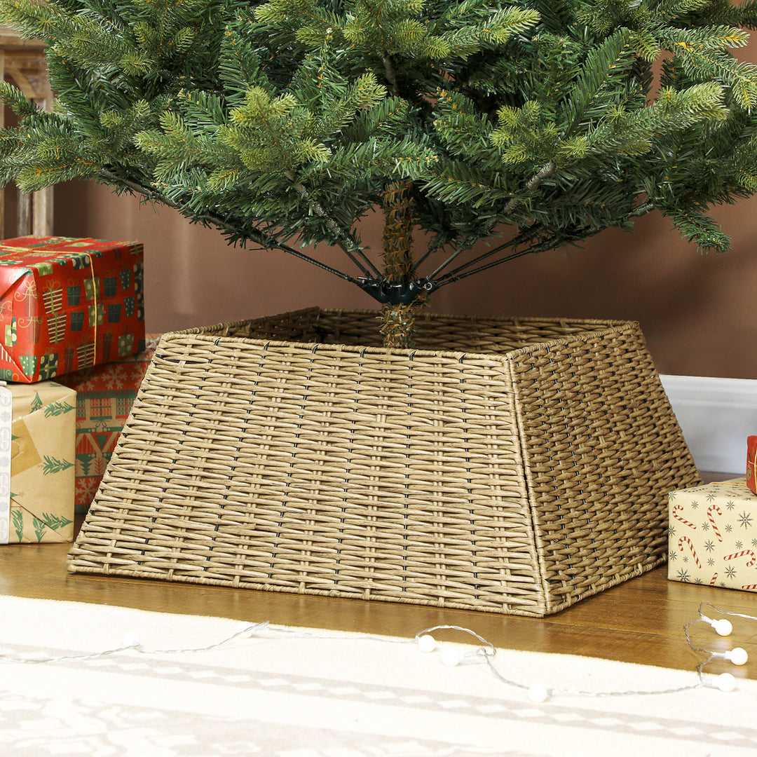 HOMCOM Rustic Christmas Tree Skirt, Plastic Christmas Tree Collar for Party, Holiday, Home Decoration, Natural