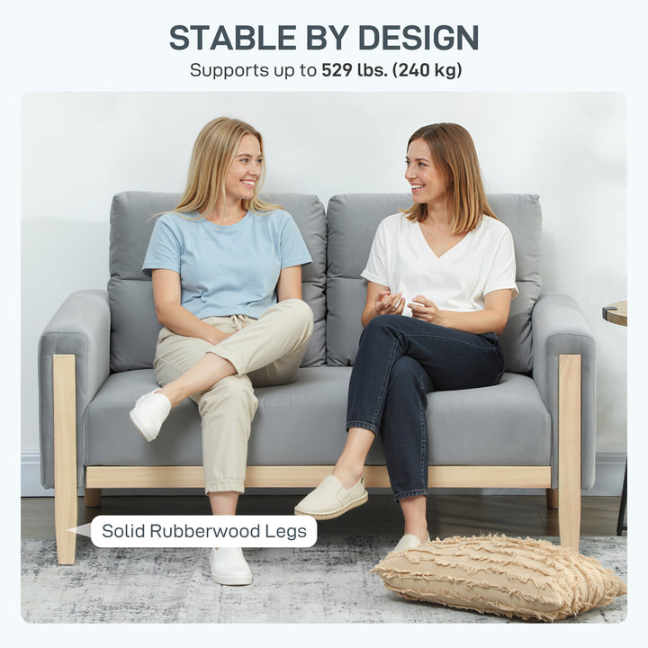 HOMCOM 53" Loveseat Sofa, Small 2 Seater Couch with Solid Wood Legs, Modern Velvet Sofa for Living Room, Small Spaces,Brown