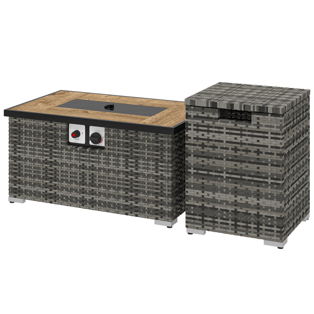 Outsunny 32" Propane Fire Pit Table 40,000 BTU Rattan Outdoor Gas Fire Table with Hideaway Propane Tank Holder, Waterproof Cover