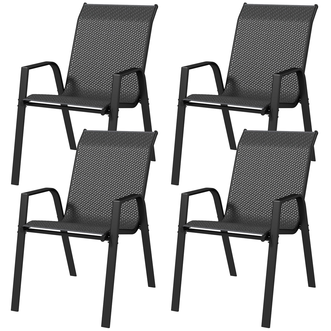 Outsunny Four-Piece Stacking Rattan Outdoor Dining Chairs Set - Grey