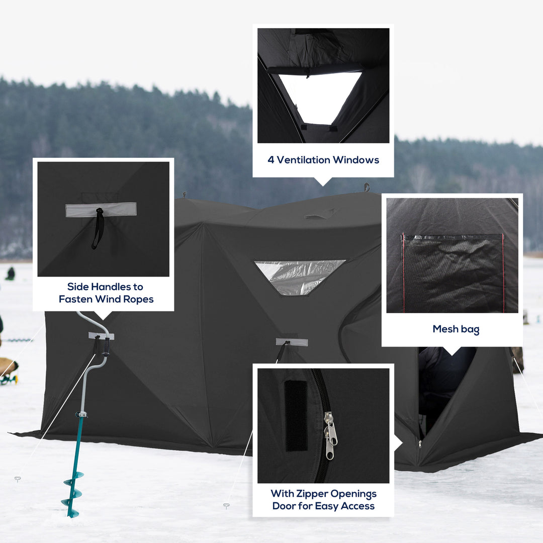 Outsunny 5-8 Person Pop-up Ice Fishing Shelter, Portable Ice Fishing Tent, Black
