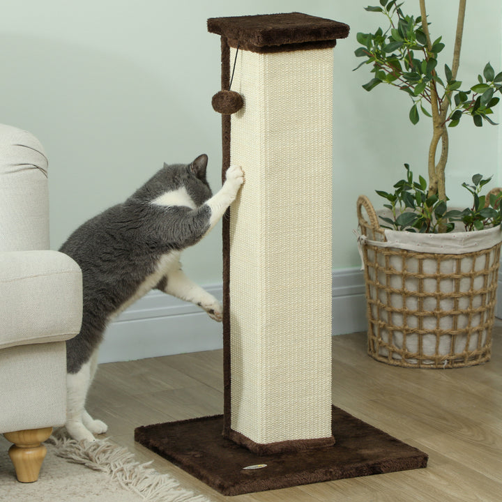 PawHut 32" Tall Cat Scratching Post for Indoor Cats and Kittens, Sisal Cat Scratcher with Hanging Ball Soft Plush, Grey