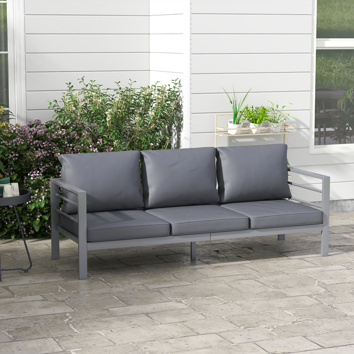 Outsunny Aluminum Garden Sofa, 3-Person Outdoor Couch, Backyard Furniture for 3-person with Cushions, 72.8" x 26" x 25.2", Grey