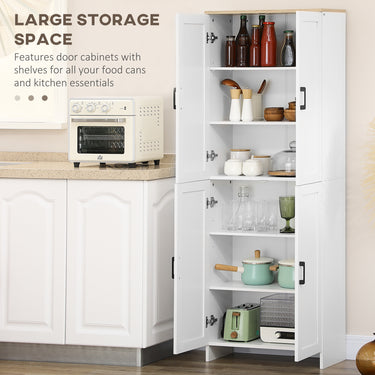 HOMCOM 67" 4-Door Kitchen Pantry Cabinet, Freestanding Storage Cabinet Cupboard with Adjustable Shelves, White