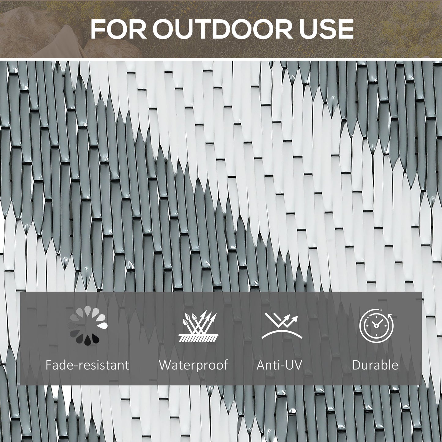 Outsunny Reversible Outdoor RV Rug, Patio Floor Mat, 5' x 8' Plastic Straw Rug for Backyard, Deck, Beach, Camping, Black & White