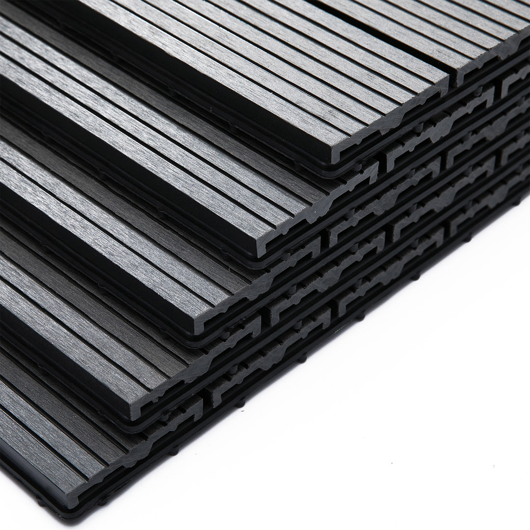 Outsunny 11 Pcs Plastic Interlocking Deck Tiles, 12" x 12" Non-slip Flooring Tiles for Indoor Outdoor Patio Balcony, Grey