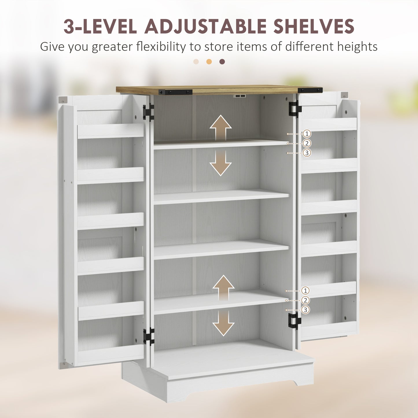 HOMCOM Farmhouse Kitchen Pantry Storage Cabinet, Kitchen Pantry Cabinet with Doors and Adjustable Shelves, White