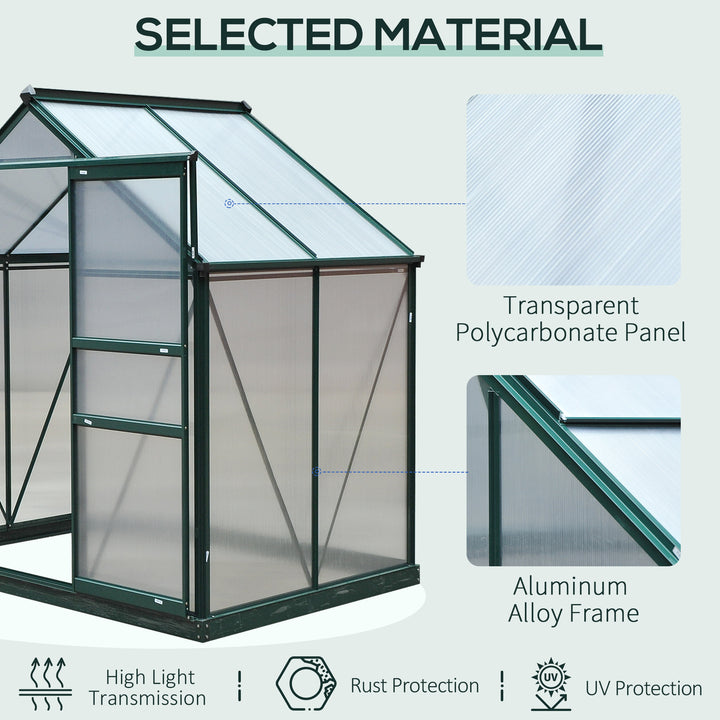 Outsunny 6.2' x 4.3' x 6.6' Clear Polycarbonate Greenhouse Large Walk-In Green House Garden Plants Grow Galvanized Base Aluminium Frame w/ Slide Door