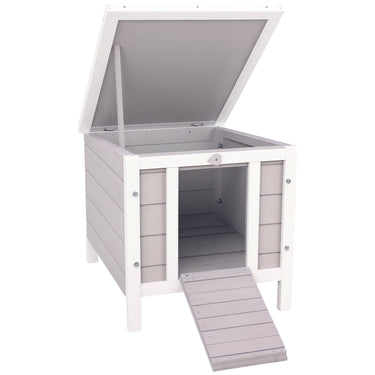 PawHut Wooden Rabbit Hutch Bunny Cage Outdoor Cat House Guinea Pig Cage Duck Shelter, Indoor Outdoor Use, 20"x16.5"x17", Grey