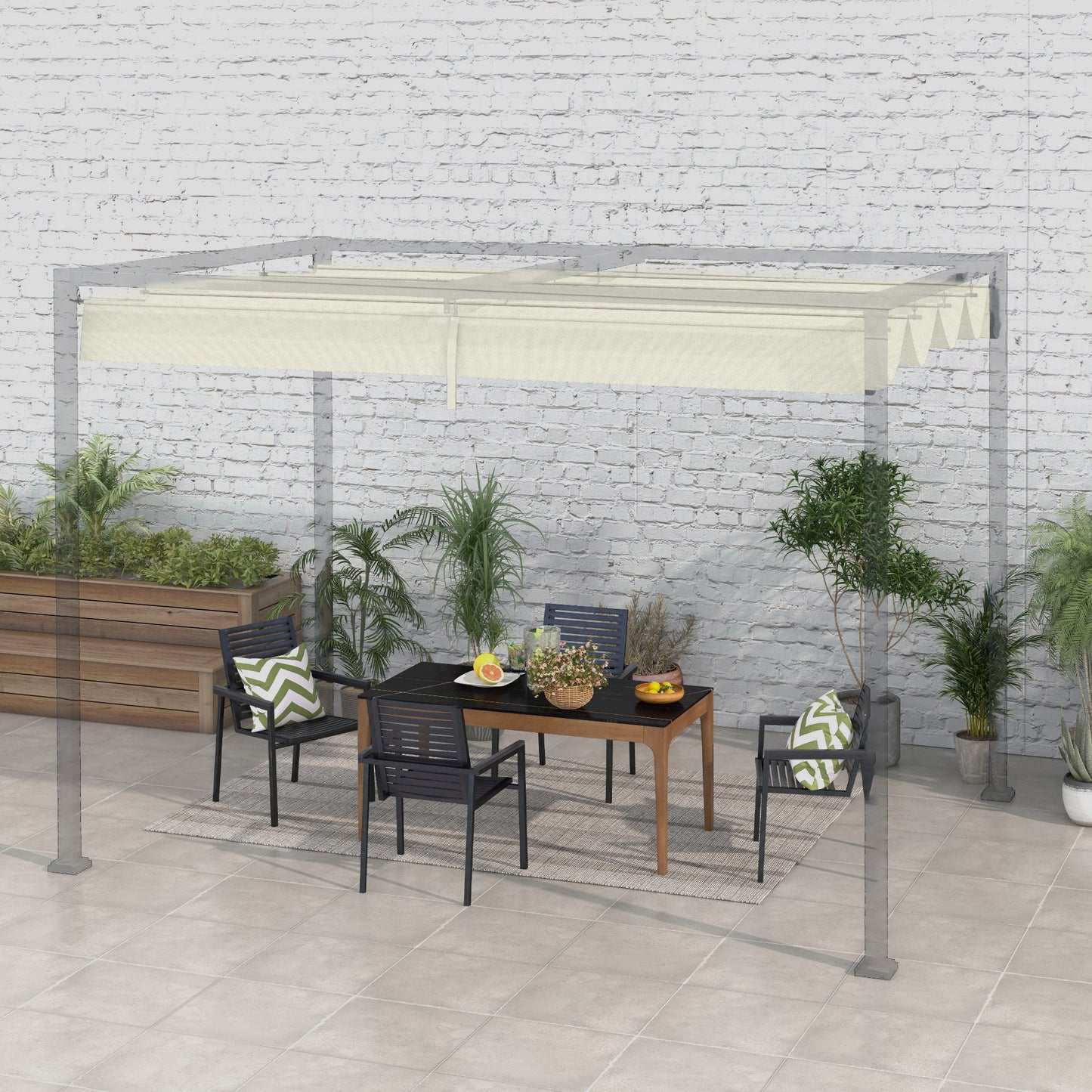 Outsunny Pergola Canopy, Retractable Sun Shade Cover for 10' x 7' Pergola, UV30+ Protected, Cream White
