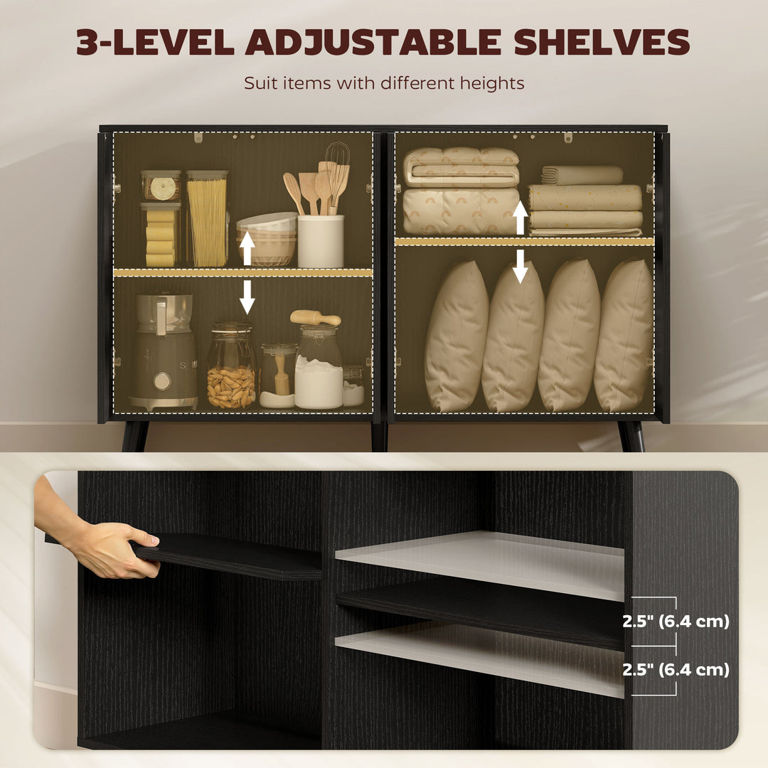 HOMCOM Buffet Cabinet with Storage, Modern Fluted Sideboard with Adjustable Shelves for Dining Room Living Room, Dark Brown