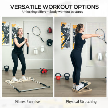 Soozier Pilates Bar Kit with Resistance Bands and Foldable Calf Stretch Board, Pilates Equipment for Full Body Workouts, Grey