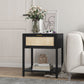 HOMCOM Boho Nightstand, Bedside Table with Rattan Drawer and Open Shelf, Side End Table for Bedroom, Living Room