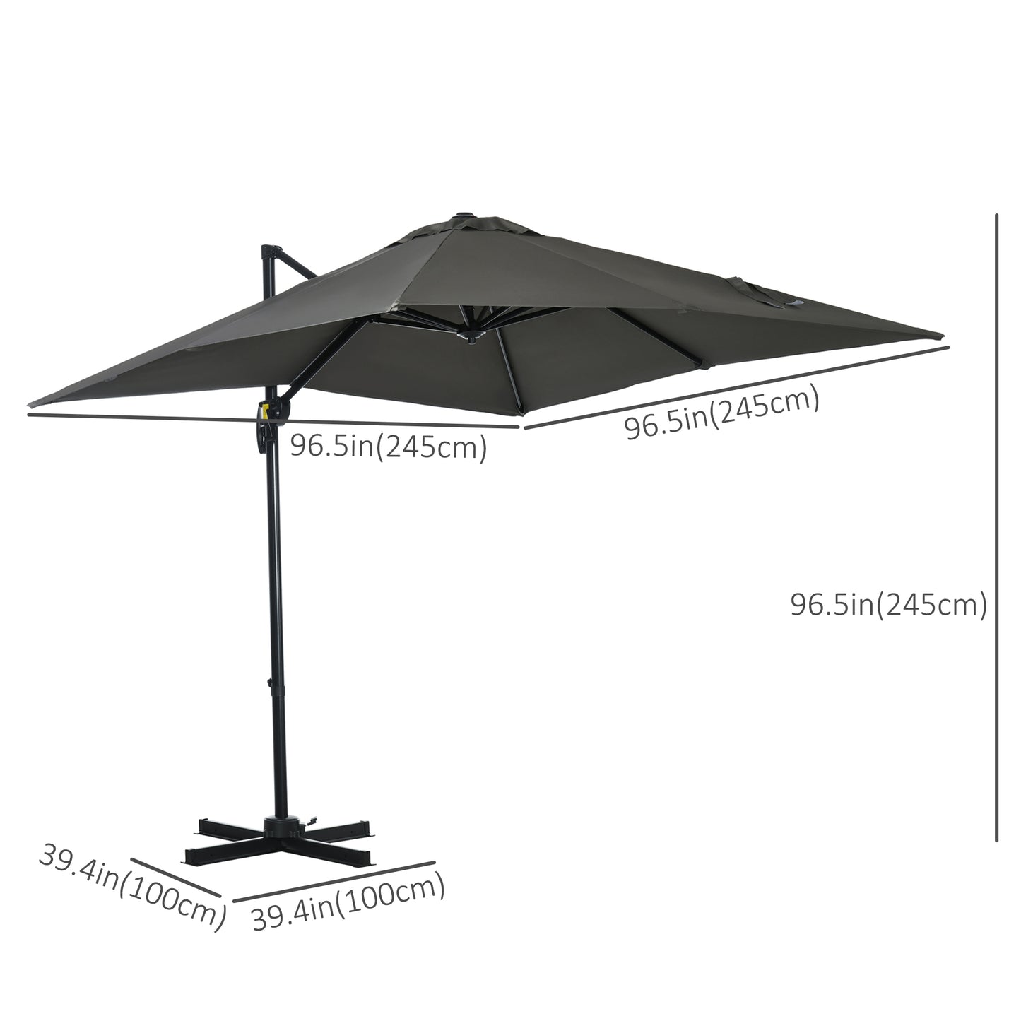 Outsunny 8' x 8' Square Patio Hanging Offset Umbrella with 360Â° Rotation, Aluminum Outdoor Cantilever Parasol with Crank & Tilt, Sun Canopy Shelter with Cross Base, Dark Blue
