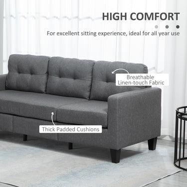 HOMCOM L-shaped Sofa, 3 Seater Couch with Ottoman, Corner Sofa with Thick Padded Cushion and Wood Legs, Dark Grey