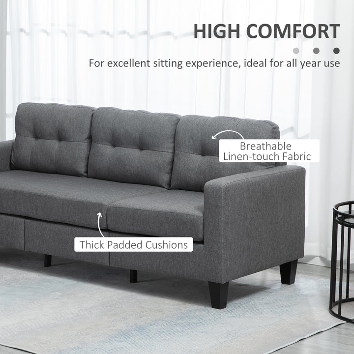 HOMCOM L-shaped Sofa, 3 Seater Couch with Ottoman, Corner Sofa with Thick Padded Cushion and Wood Legs, Dark Grey