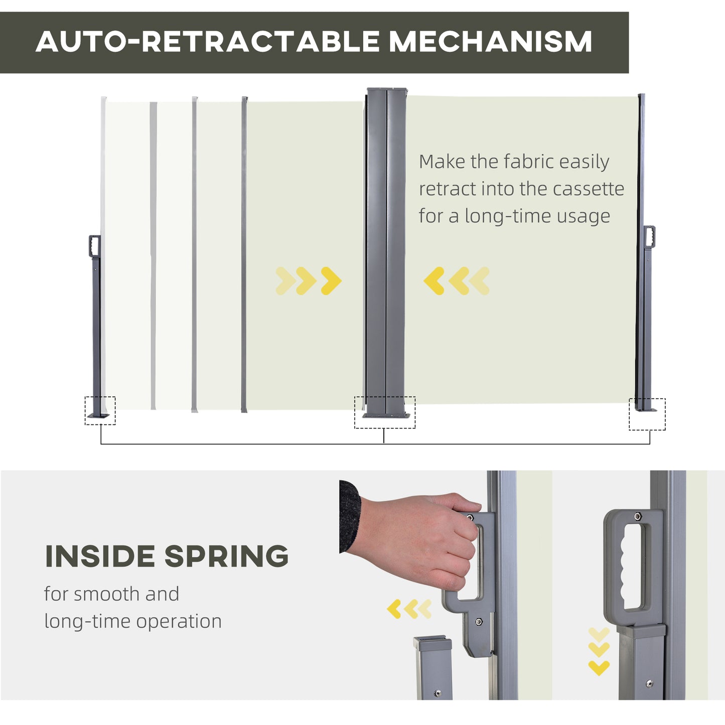 Outsunny Double Retractable Side Awning, 236" x 63" Outdoor Privacy Wall, Patio Screen for Garden, Balcony, Backyard, Grey