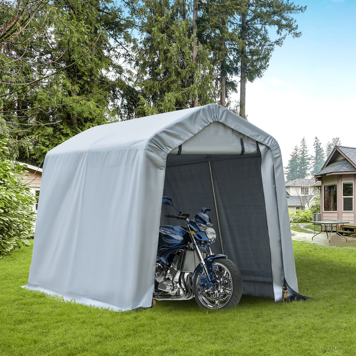 Outsunny 8' x 6' Carport with Sidewalls and Roll-up Door, Outdoor Storage Shelter for Motorcycle and Car, Grey