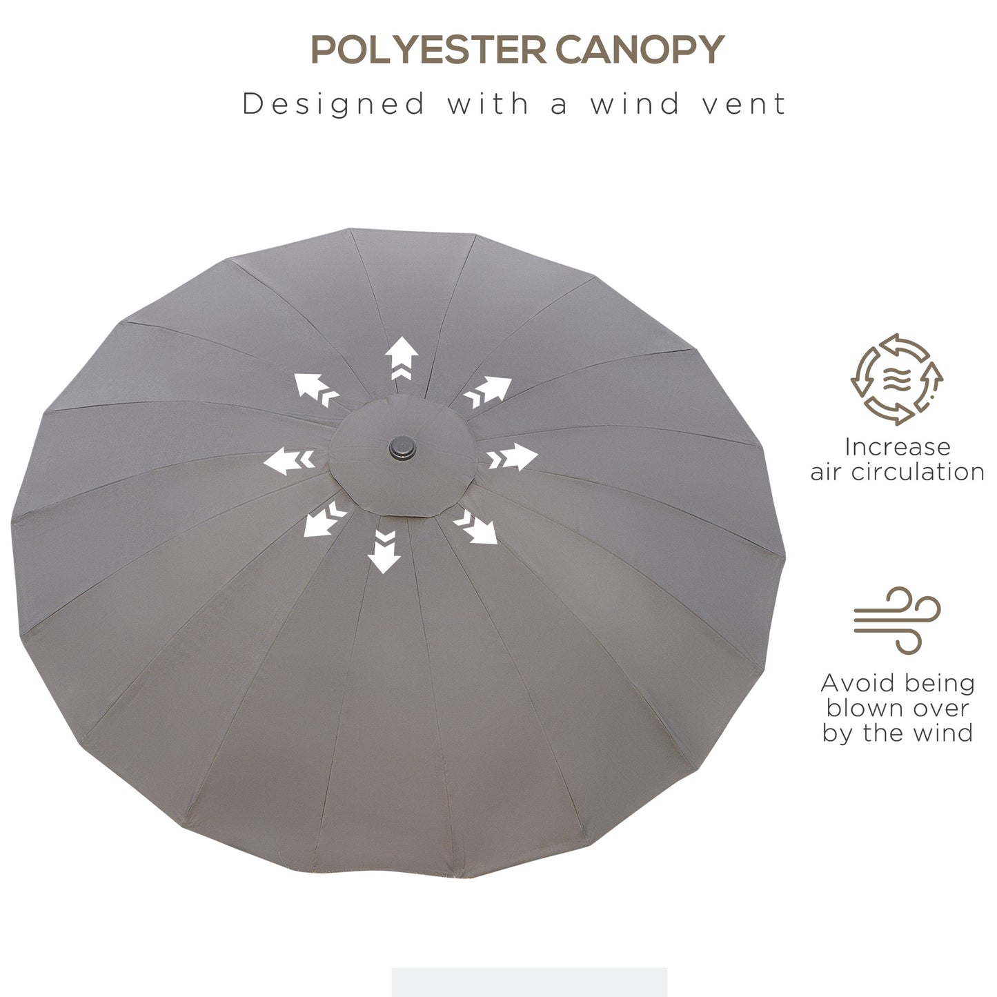 Outsunny 8ft Shanghai Garden Parasol Umbrella with Crank & Tilt, Adjustable Outdoor Sun Shade, Dark Grey