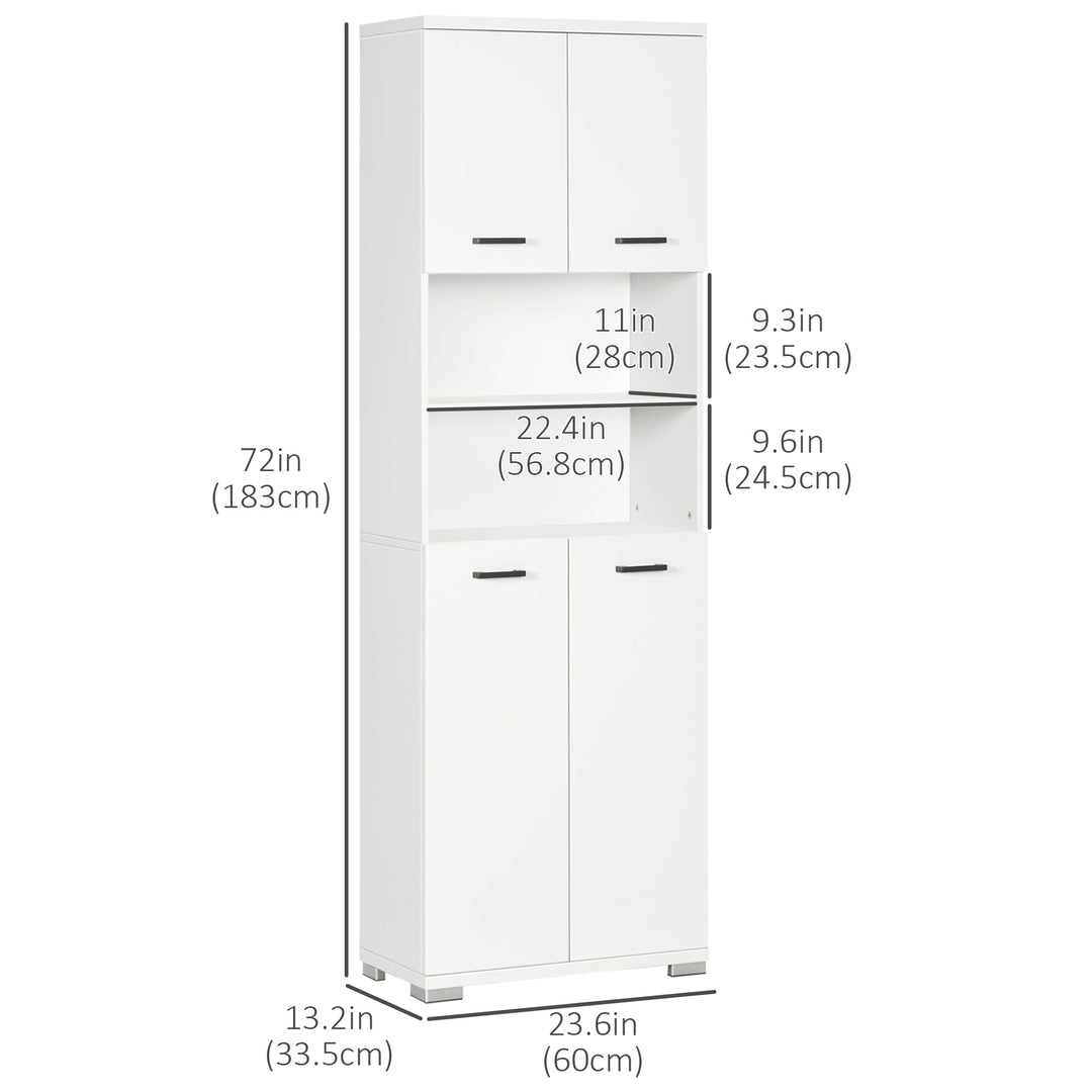 kleankin Bathroom Cabinet, Freestanding Linen Cabinet with Open Shelves and Cupboards, 23.6"x13.2"x72", White