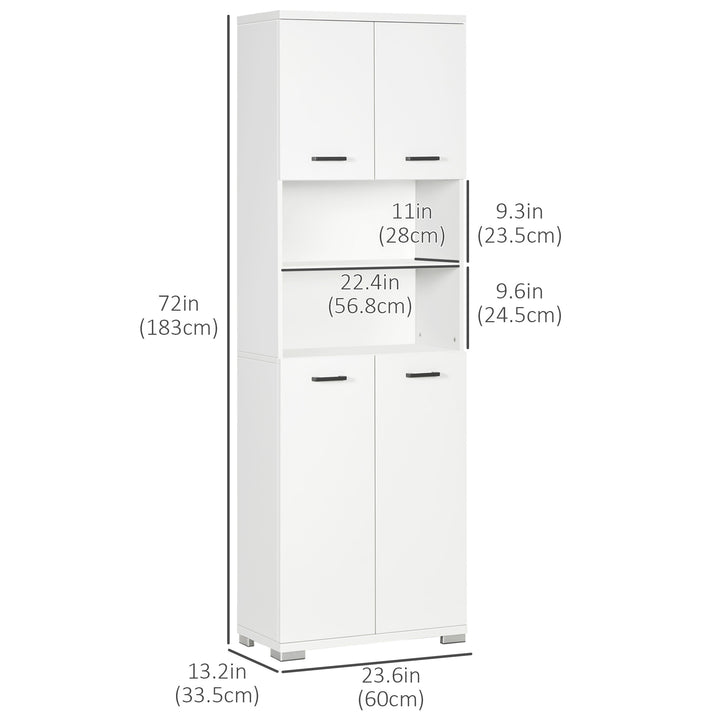 kleankin Bathroom Cabinet, Freestanding Linen Cabinet with Open Shelves and Cupboards, 23.6"x13.2"x72", White