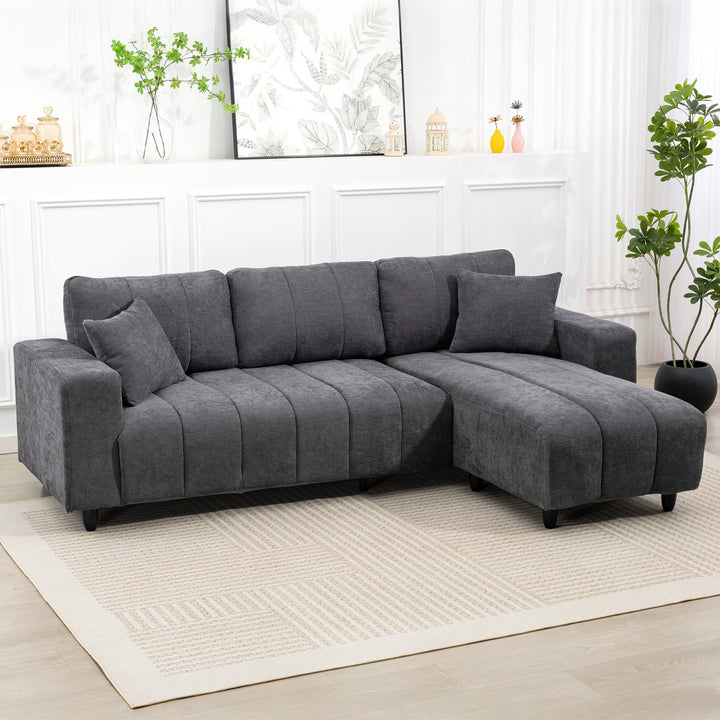 HOMCOM Sectional Couch with Integrated Seat, 3 Seater L-Shaped Sofa with Changeable Chaise, Spring Cushion, 2 Pillows, Grey