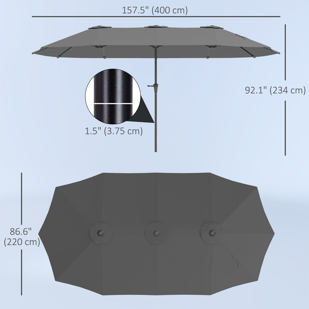 Outsunny 13ft Double-Sided Patio Umbrella with Crank Handle, for Poolside, Deck, Garden, Light Grey