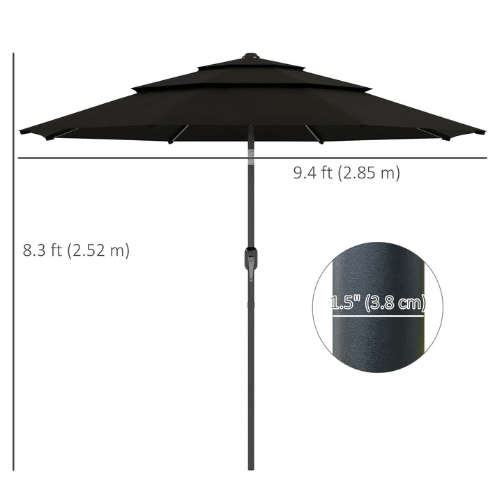 Outsunny 9FT 3 Tiers Patio Umbrella Outdoor Market Umbrella with Crank, Push Button Tilt for Deck, Backyard and Lawn, Sky Blue