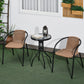 Outsunny 3 Pieces Outdoor Wicker Furniture Set with 2 Stackable Chairs, Tempered Glass Coffee Table for Garden, Backyard, Black
