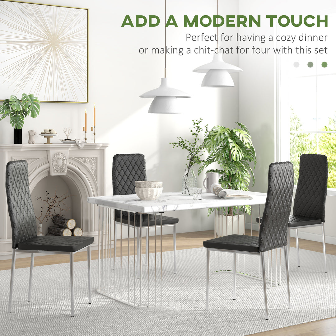 HOMCOM Kitchen Chairs Set of 4, Dining Chairs w/ Faux Leather Upholstery and Steel Legs for Living Room, Dining Room, Grey