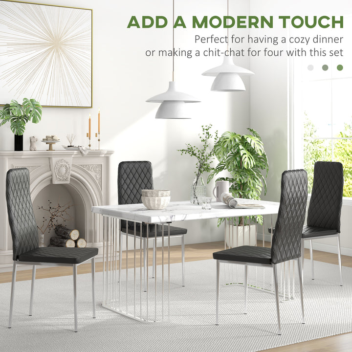 HOMCOM Kitchen Chairs Set of 4, Dining Chairs w/ Faux Leather Upholstery and Steel Legs for Living Room, Dining Room, Grey