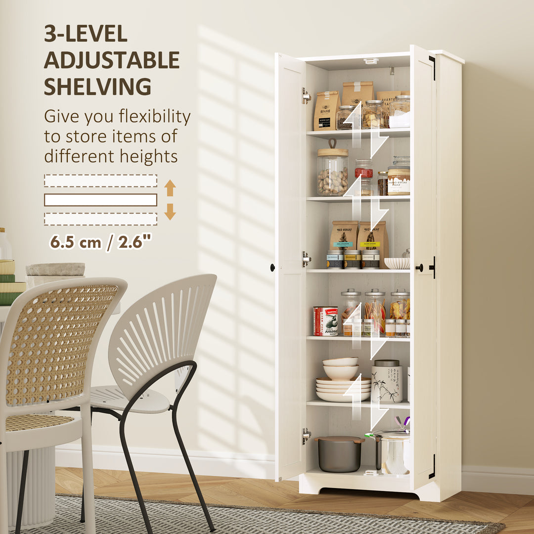 HOMCOM 67" Farmhouse Pantry Cabinet with 2 Doors, Tall Storage Cabinet with Adjustable Shelves, Distressed White