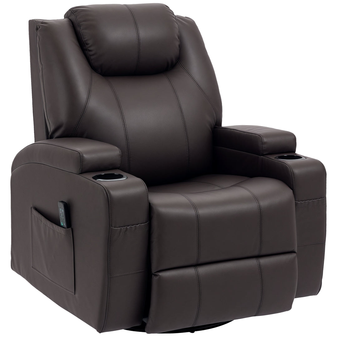 HOMCOM Massage Recliner Chair, Swivel Nursery Rocker Chair, Manual Reclining Sofa with 8 Vibration Points, PU Leather, Cup Holders, Side Pockets, for Living Room, Black