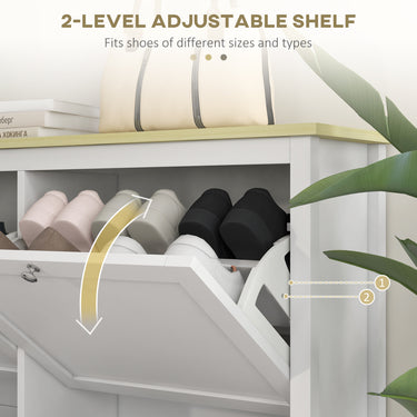 HOMCOM Entryway Shoe Storage Cabinet with 4 Flip Drawers, Adjustable Shelves, Narrow Shoe Cabinet for 20 Pairs of Shoes, Grey