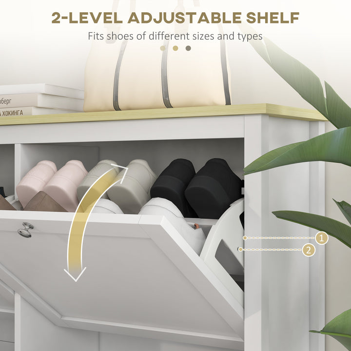 HOMCOM Entryway Shoe Storage Cabinet with 4 Flip Drawers, Adjustable Shelves, Narrow Shoe Cabinet for 20 Pairs of Shoes, Grey