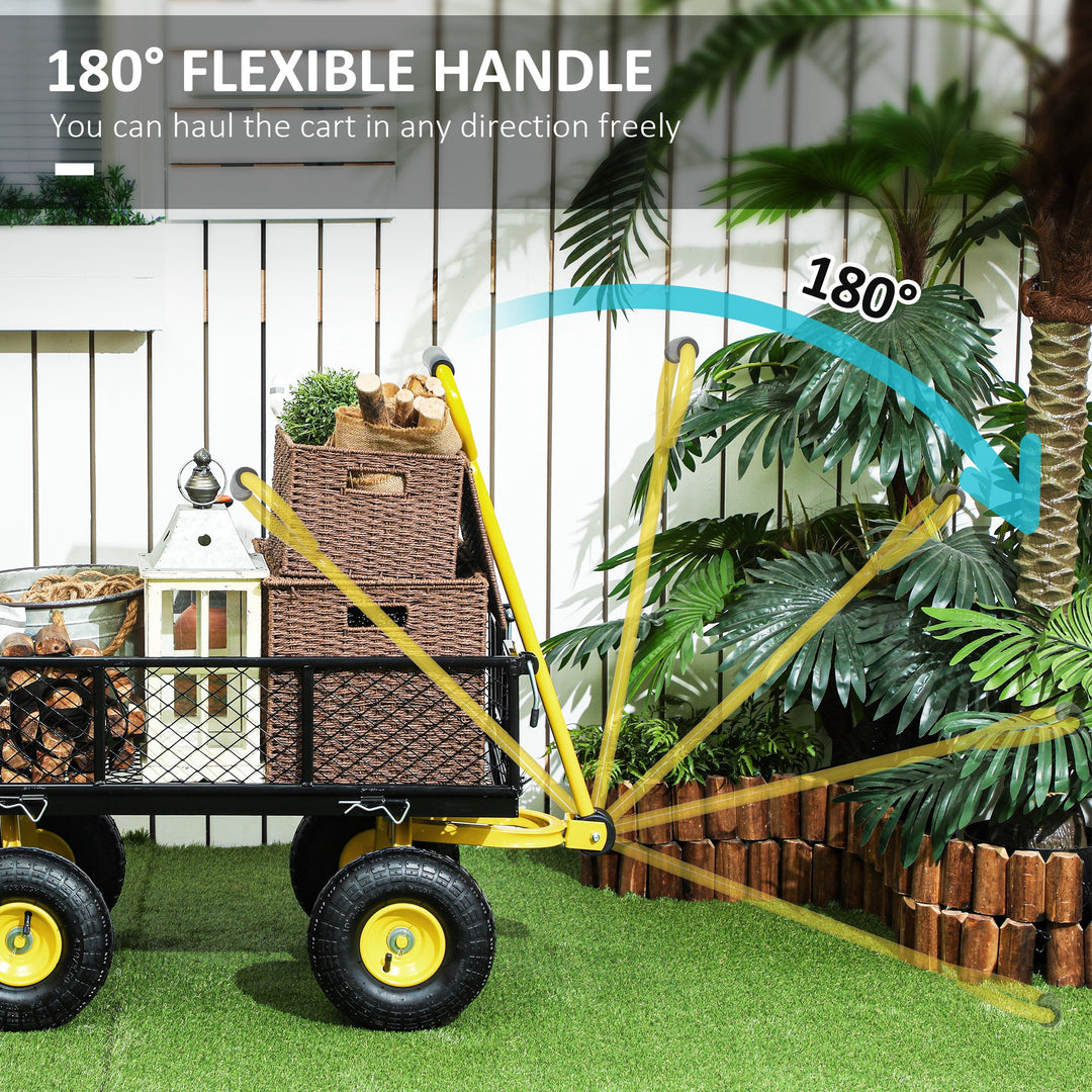 Outsunny 342L Utility Wagon Cart with Removable Mesh Sides to Convert into Flatbed for Beach Lawn Yard