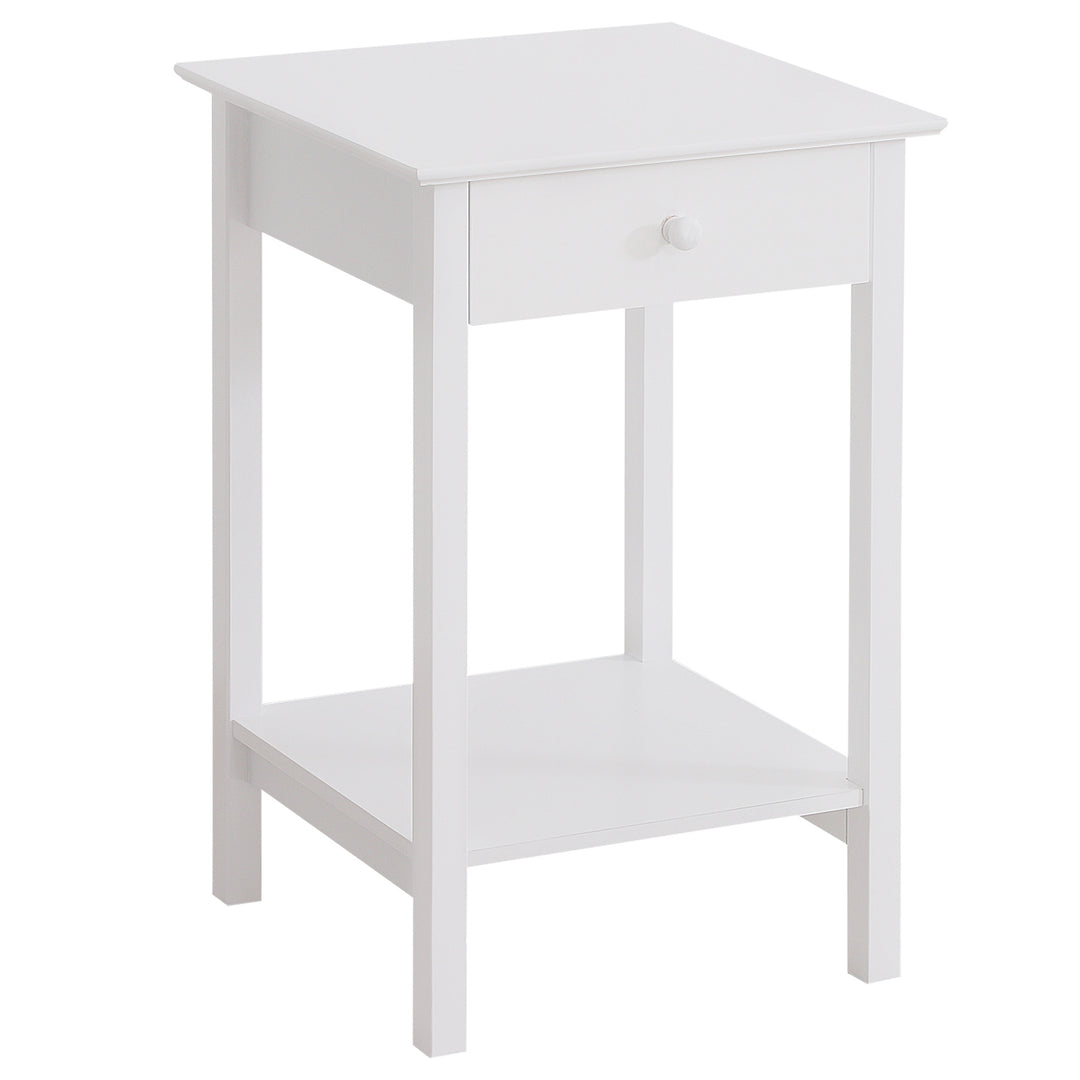 HOMCOM Multipurpose Bedside Table Night Stand W/ Drawer and Storage Shelf End Side Table Bedroom White